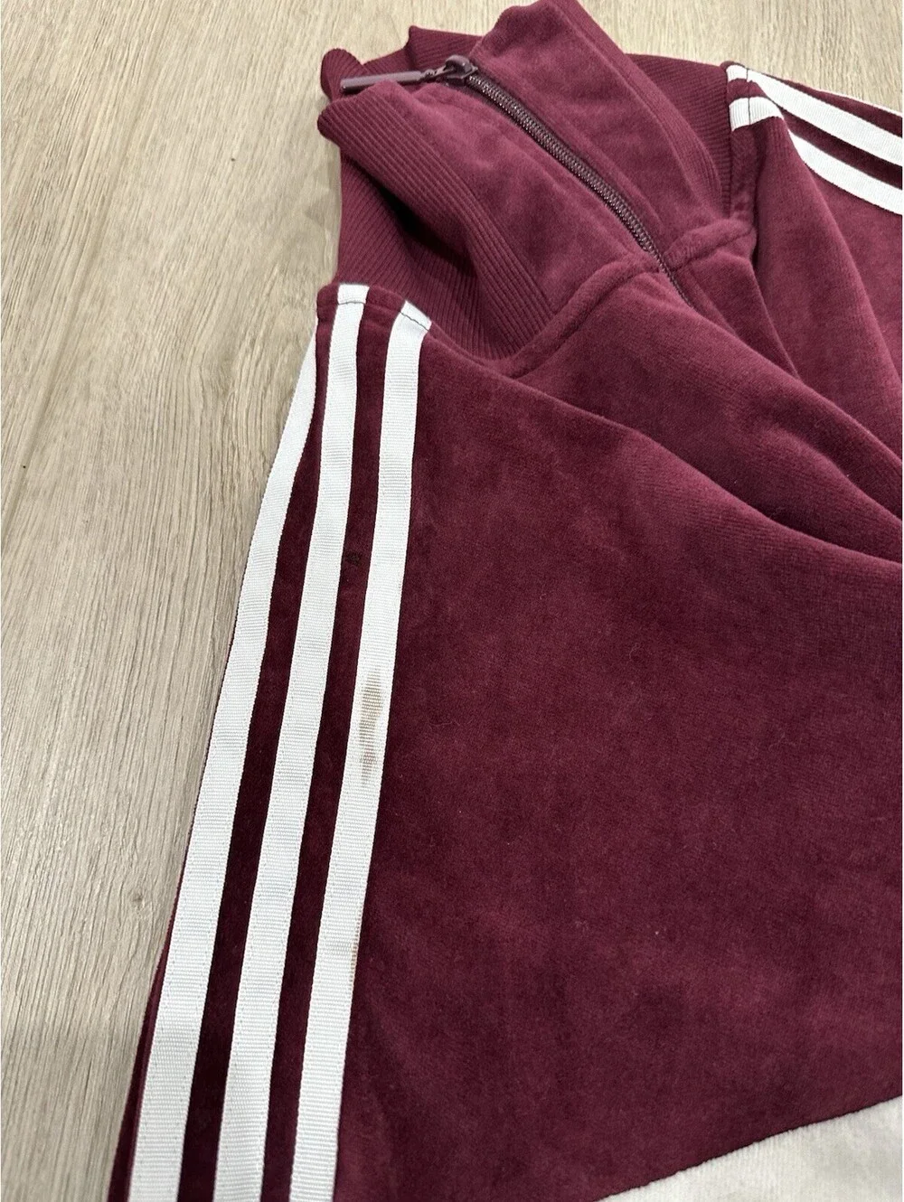 Retro Adidas Velour Tack Top Jacket Mens Medium Burgandy